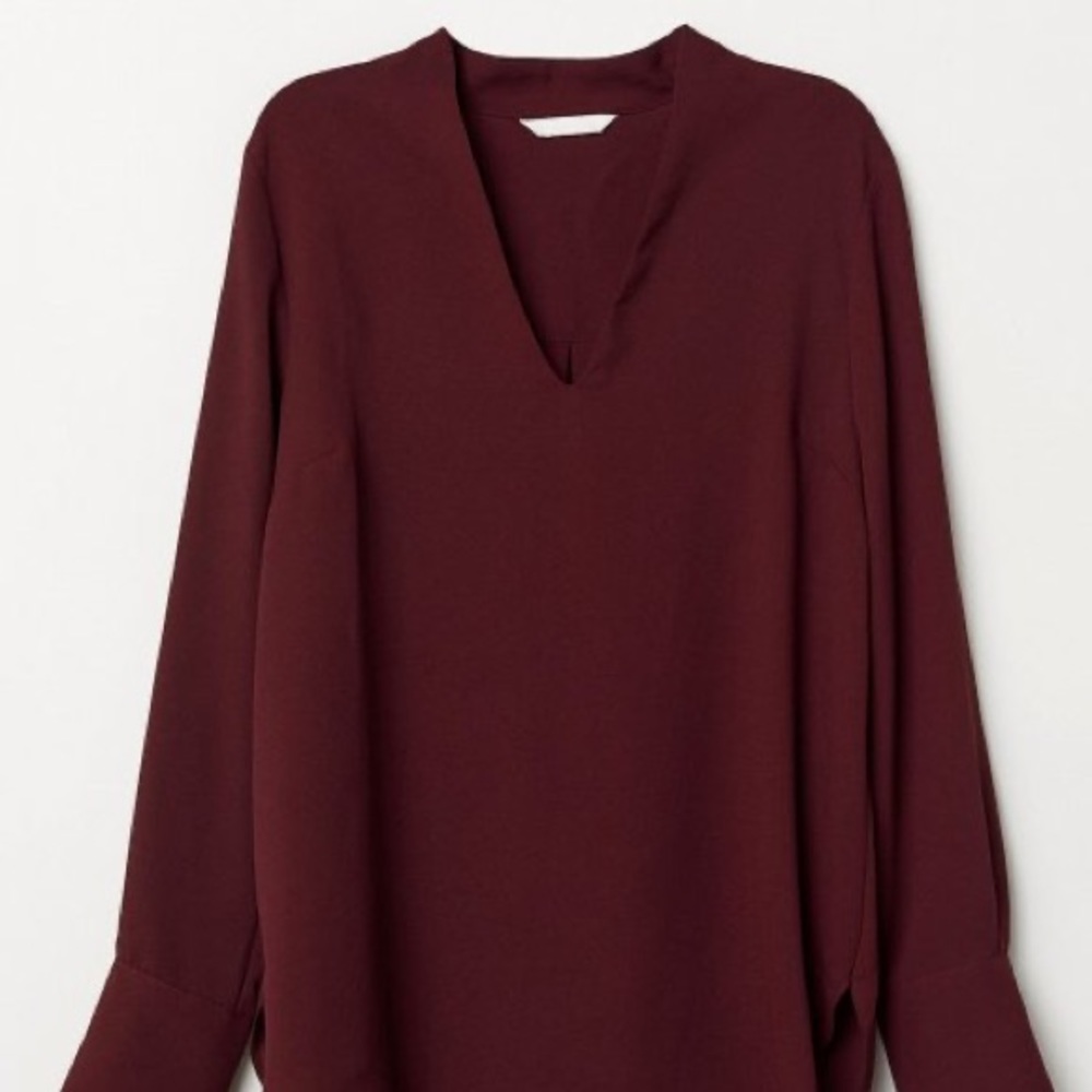 H&M Burgundy V Neck Blouse